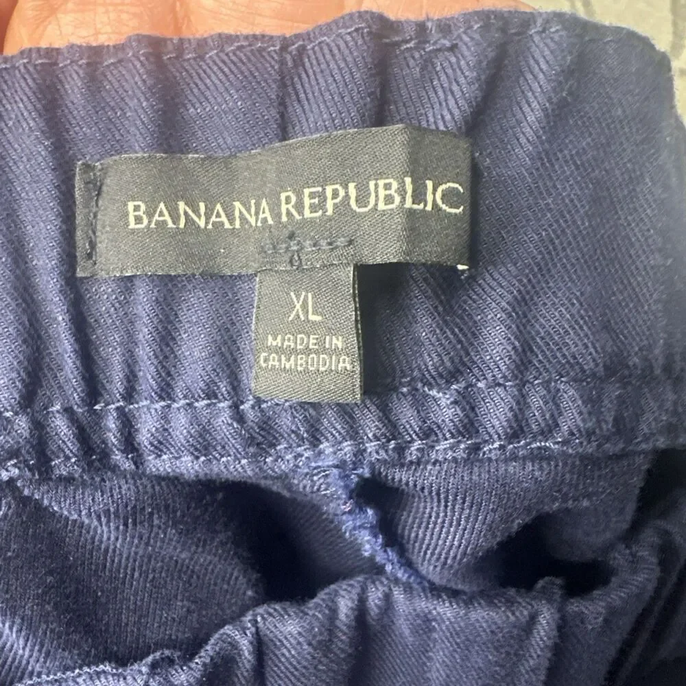 Banana Republic Linen Blend Tapered Crop Pull-On Pant - XL - BLUE